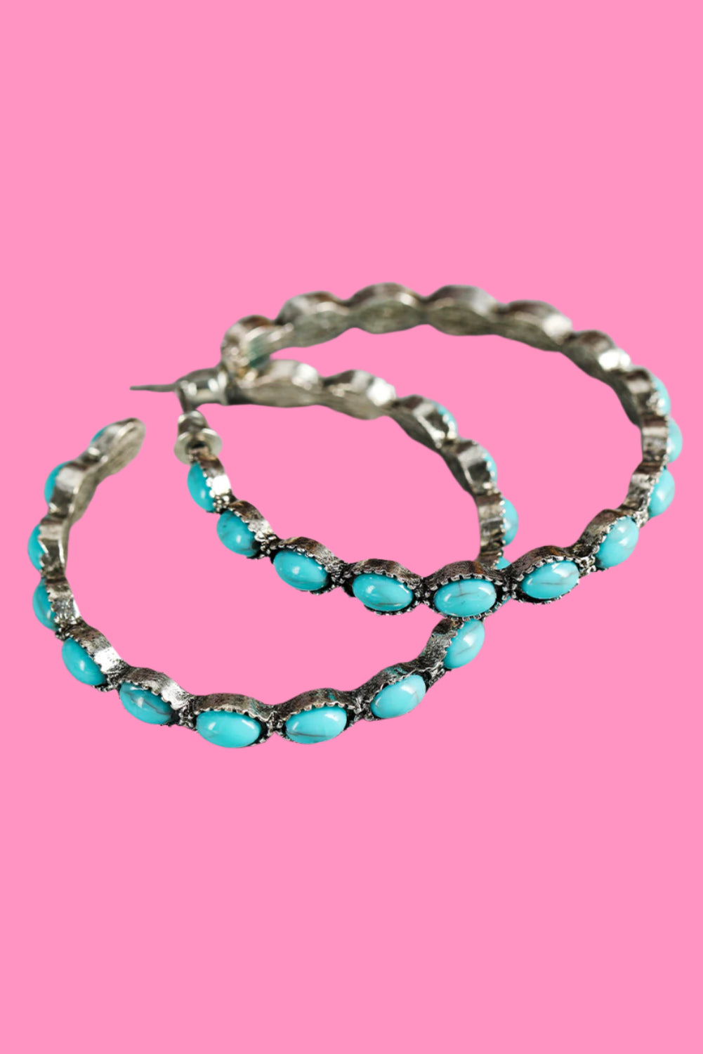 Bonbon Turquoise Big Circle C Shaped Earrings