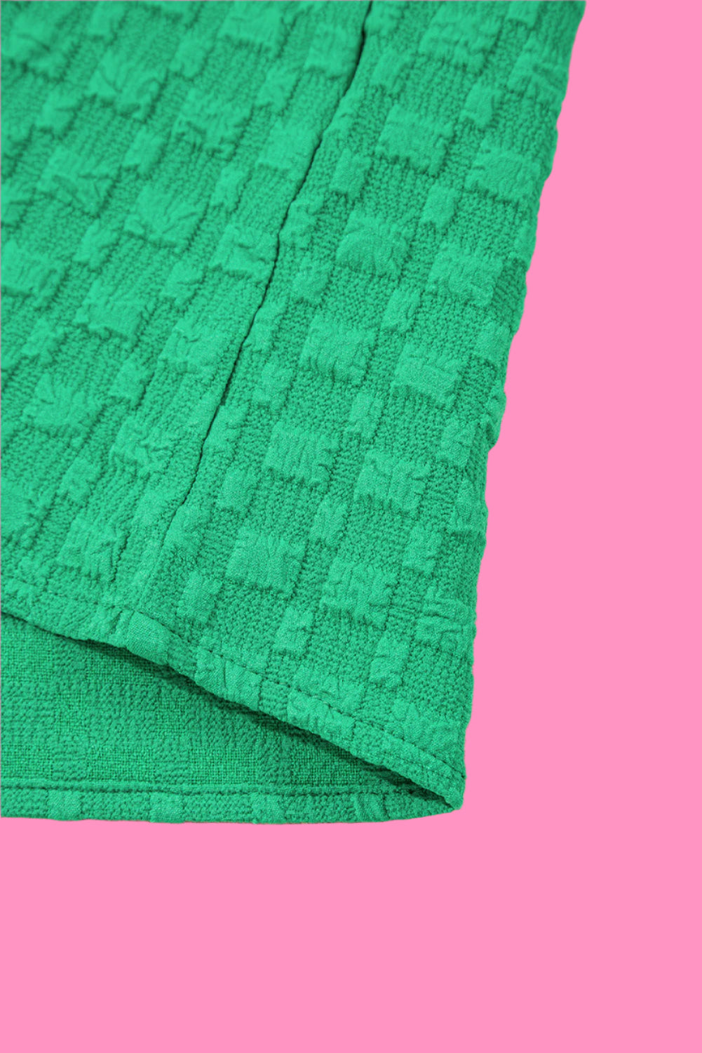 Bright Green Textured Puff Short Sleeve Notched V Neck Top