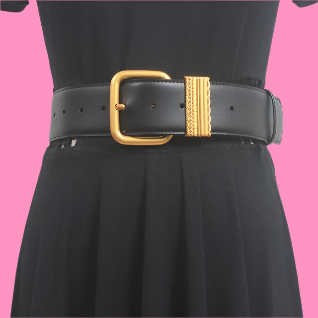 Vintage Gold Needle Buckle Slim Cowhide Belt – Simple & Elegant Genuine Leather