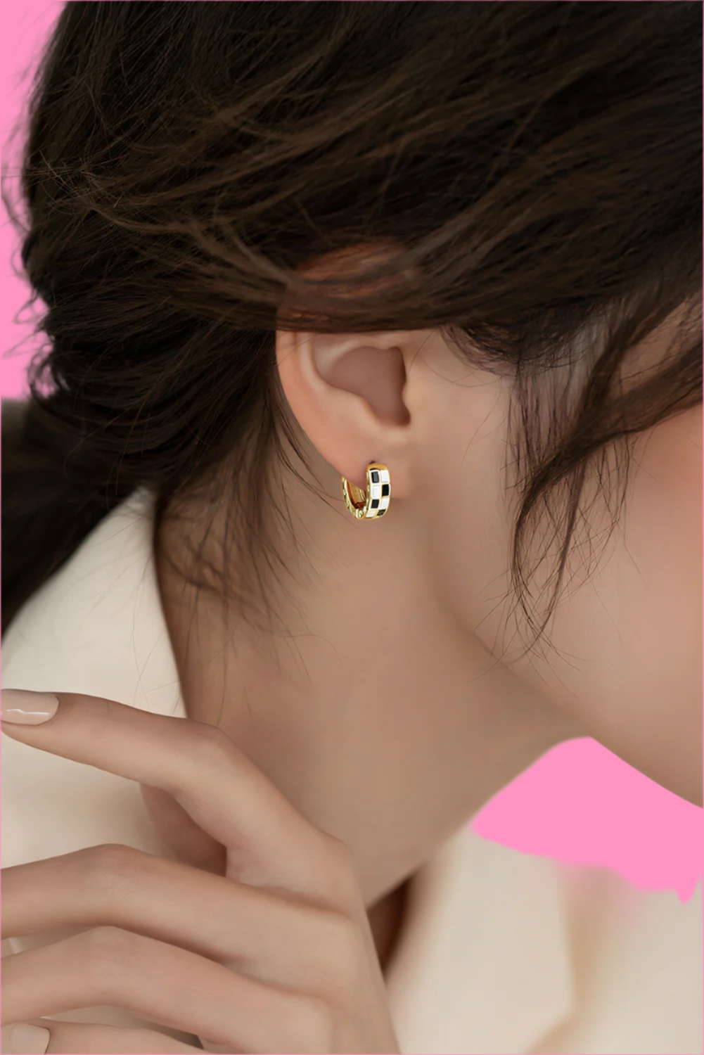 Gold Checkerboard Small Hoop Earrings