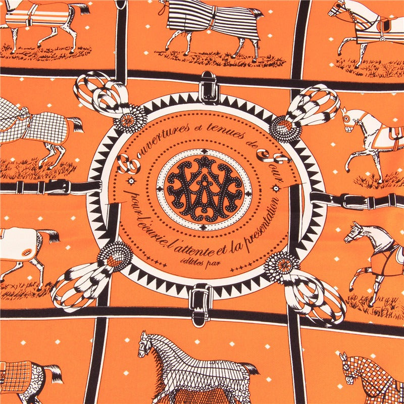 Twill silk square scarf plaid warhorse print scarf headscarf
