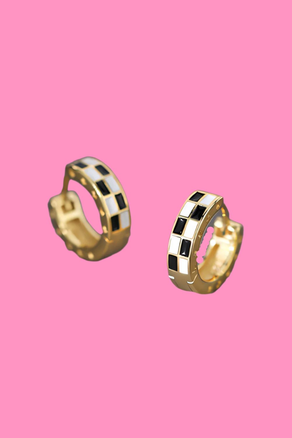 Gold Checkerboard Small Hoop Earrings