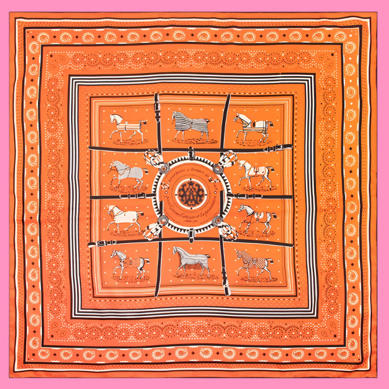 Twill silk square scarf plaid warhorse print scarf headscarf