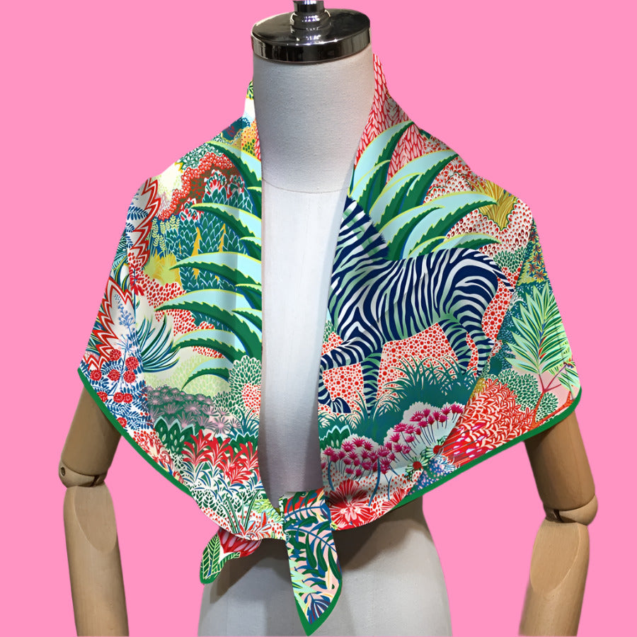 Silk Scarf Women Foreast Zebra Print Square Scarves Head Echarpes Silk