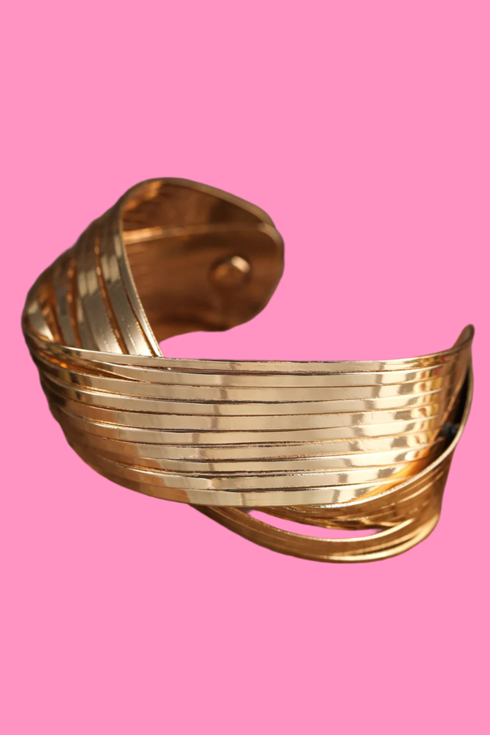 Gold Textured Crossover Metal Cuff Wide Bracelet