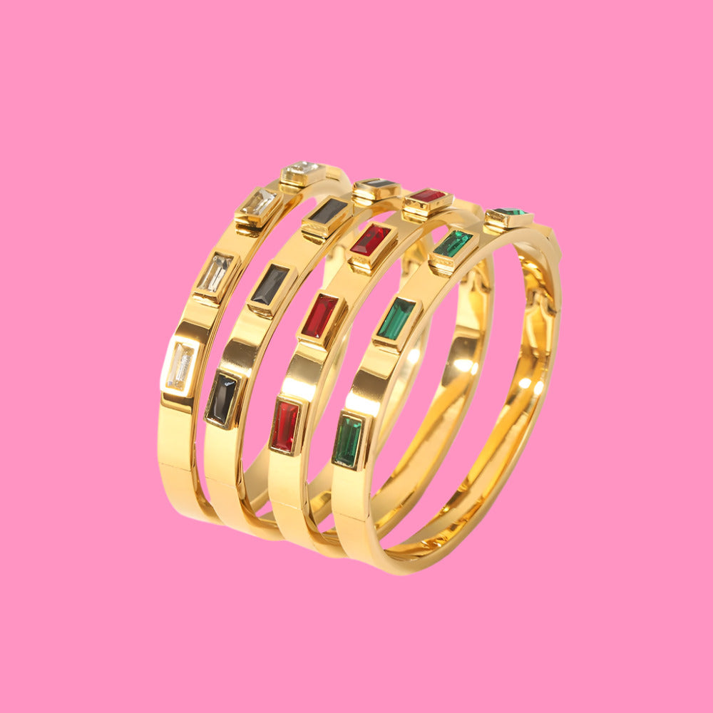 Gold-Plated Stainless Steel American Diamond Bangle-Style Bracelet