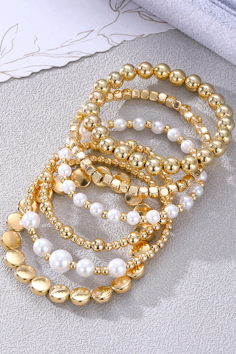 Gold Pearl Beaded Bracelet Set