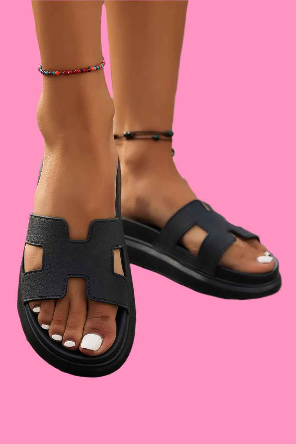 Chestnut Cutout Open Toe Platform Slides Shoes