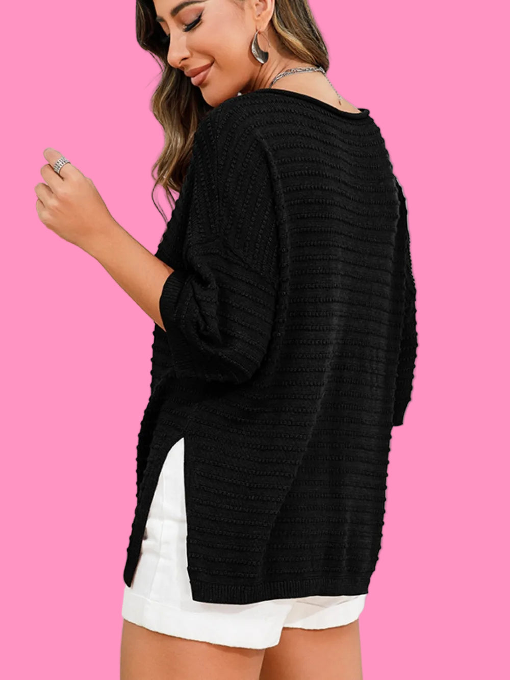Round Neck Slit Sweater