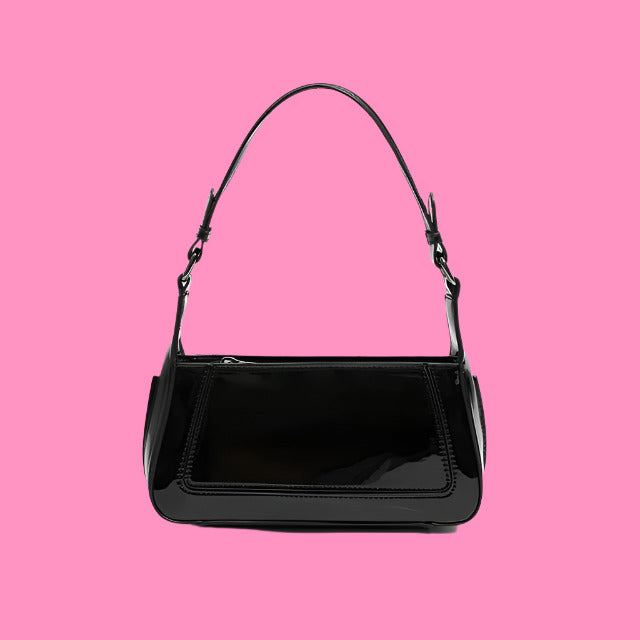 Square Faux Patent Finished Shoulder Bag