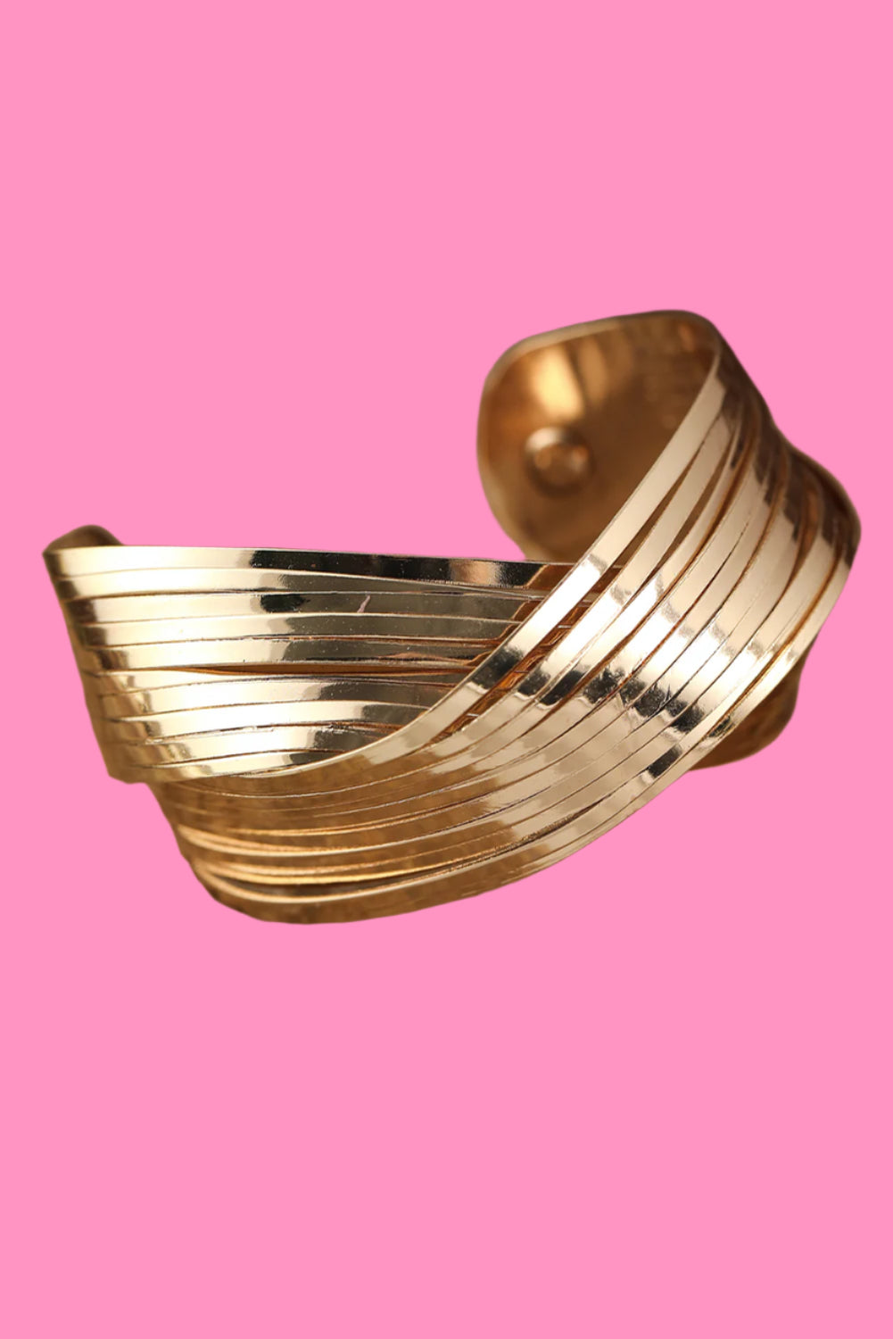 Gold Textured Crossover Metal Cuff Wide Bracelet