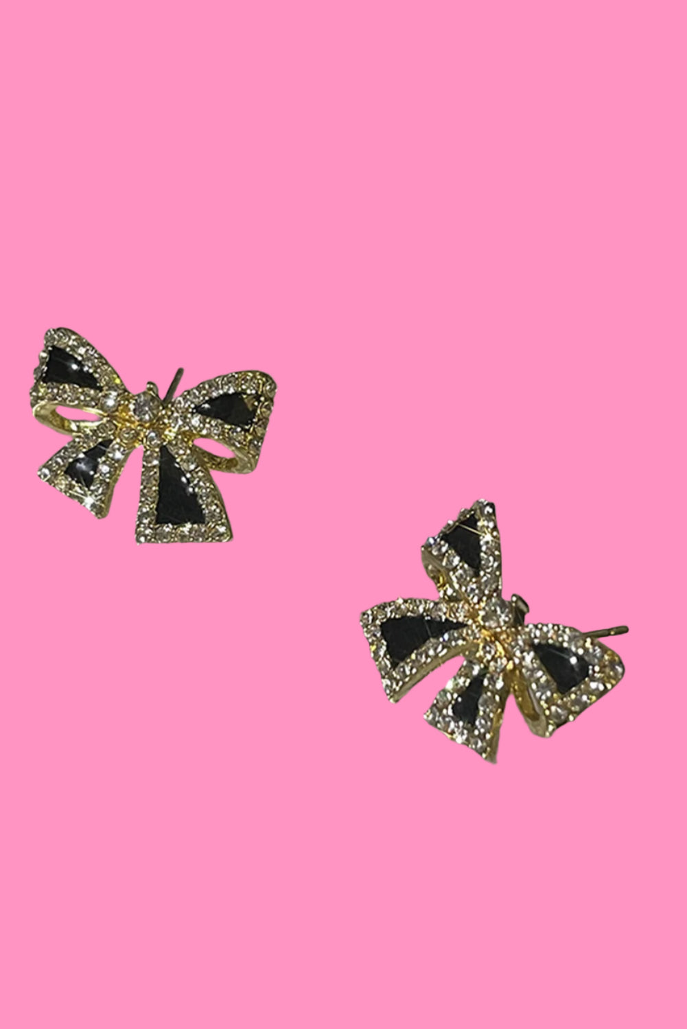 Black Rhinestone Bowknot Stud Earrings