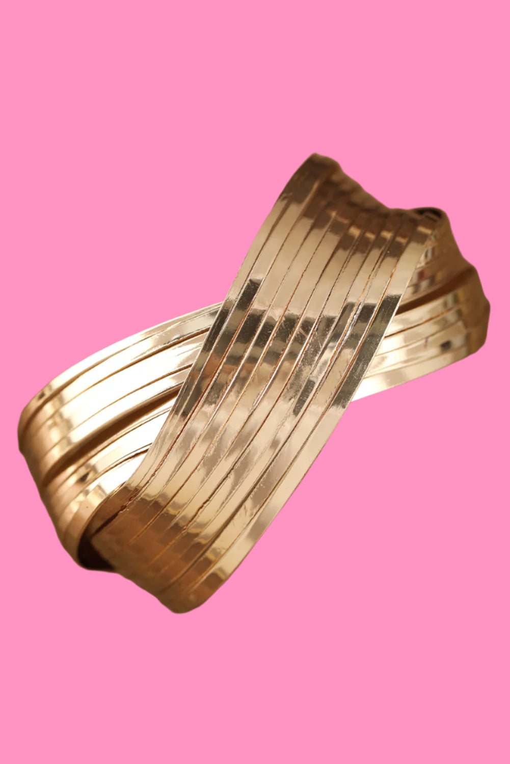 Gold Textured Crossover Metal Cuff Wide Bracelet