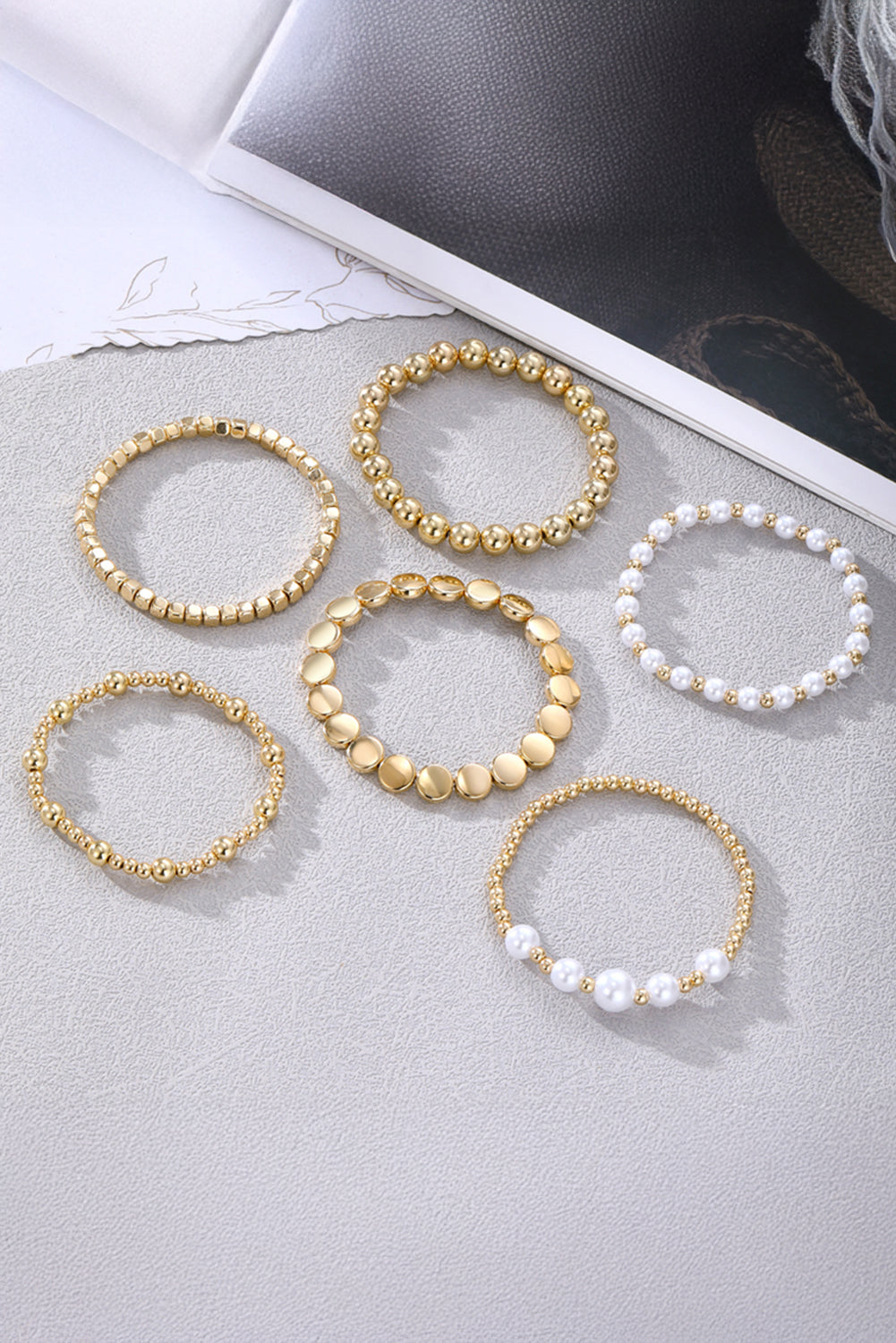 Gold Pearl Beaded Bracelet Set