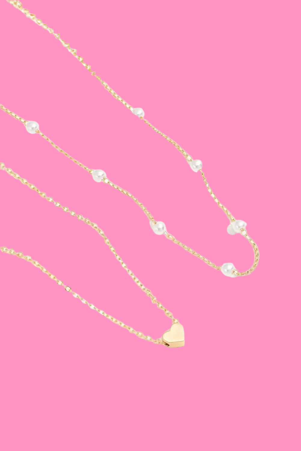 Gold Pearl Heart Chain Necklace