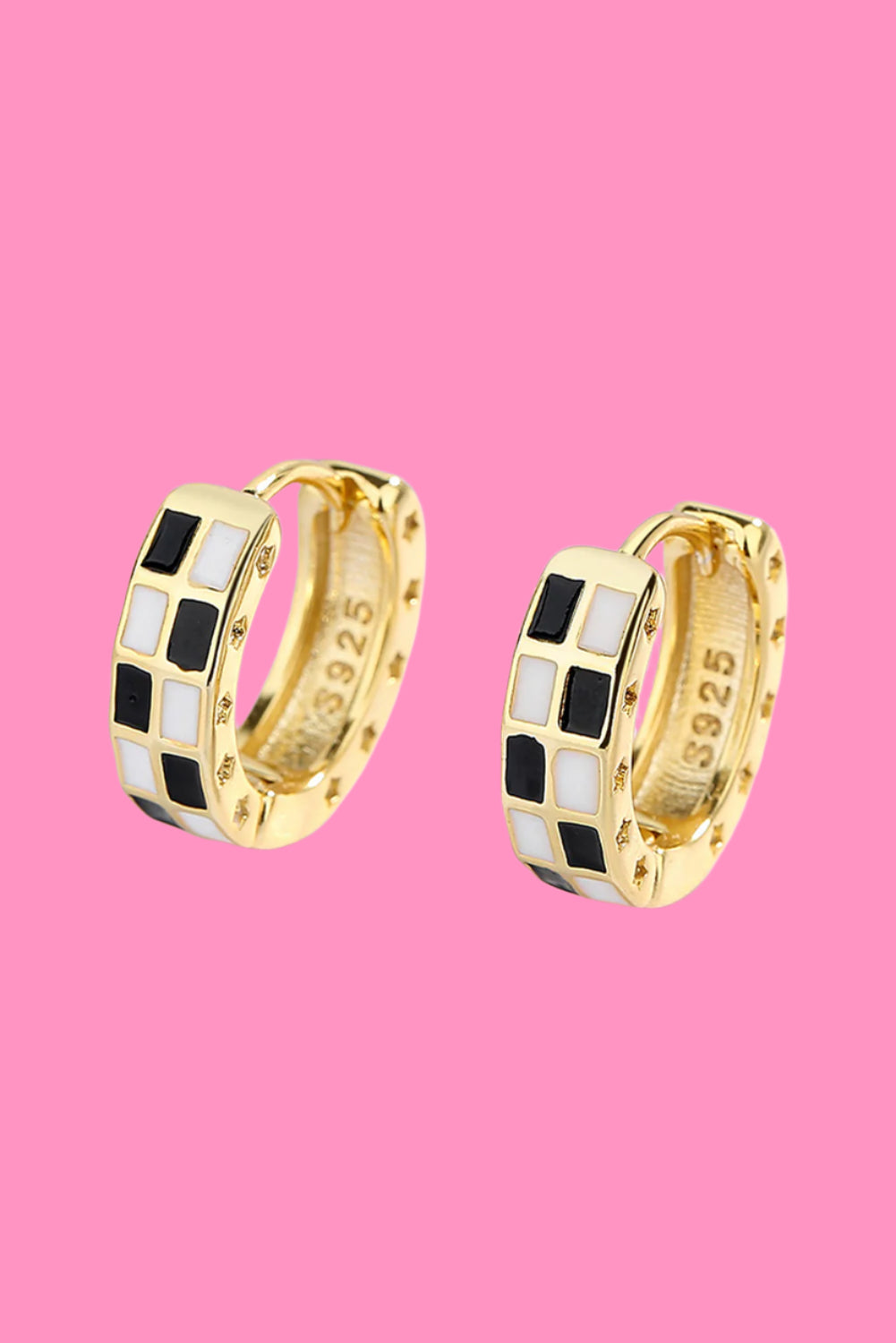 Gold Checkerboard Small Hoop Earrings