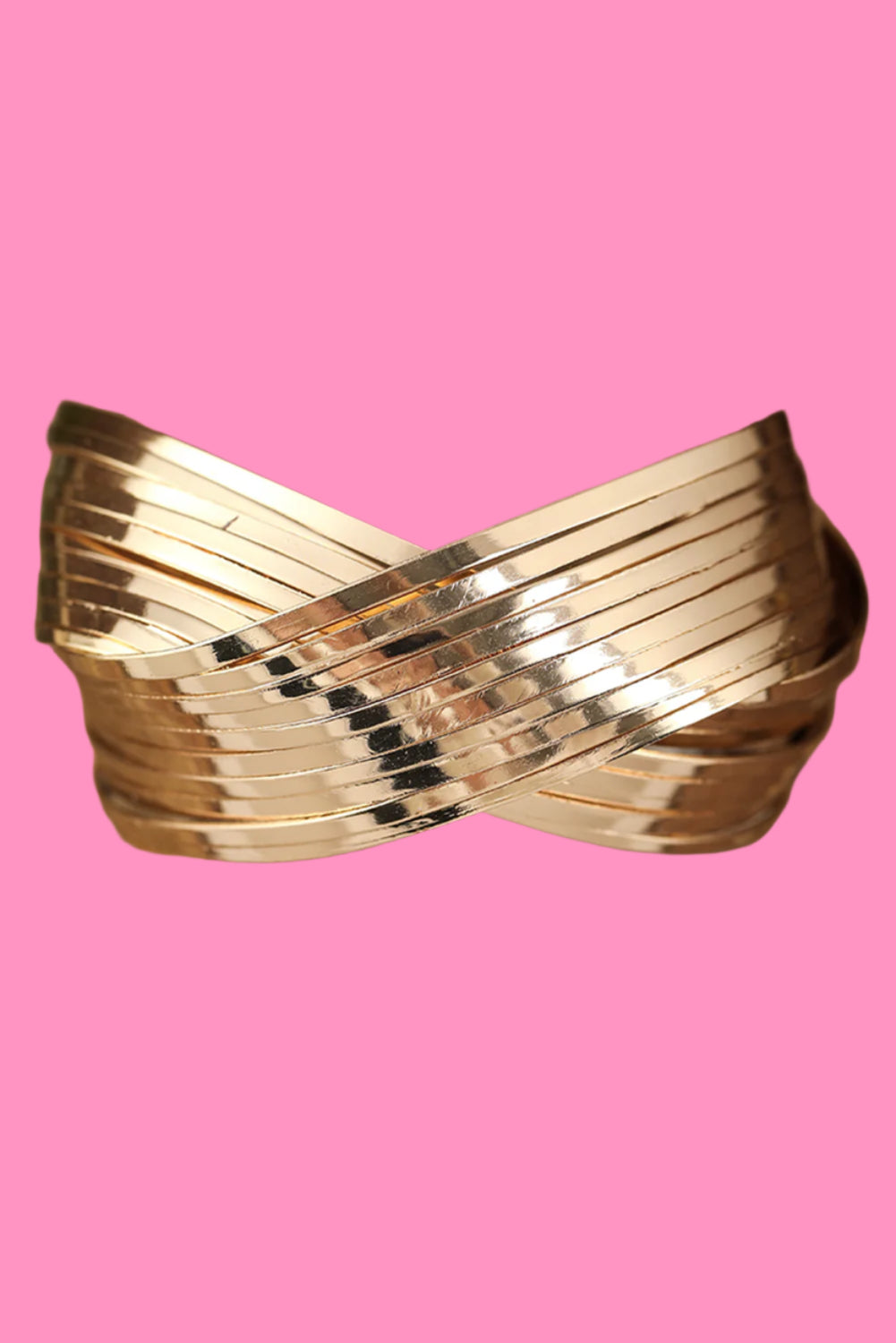 Gold Textured Crossover Metal Cuff Wide Bracelet