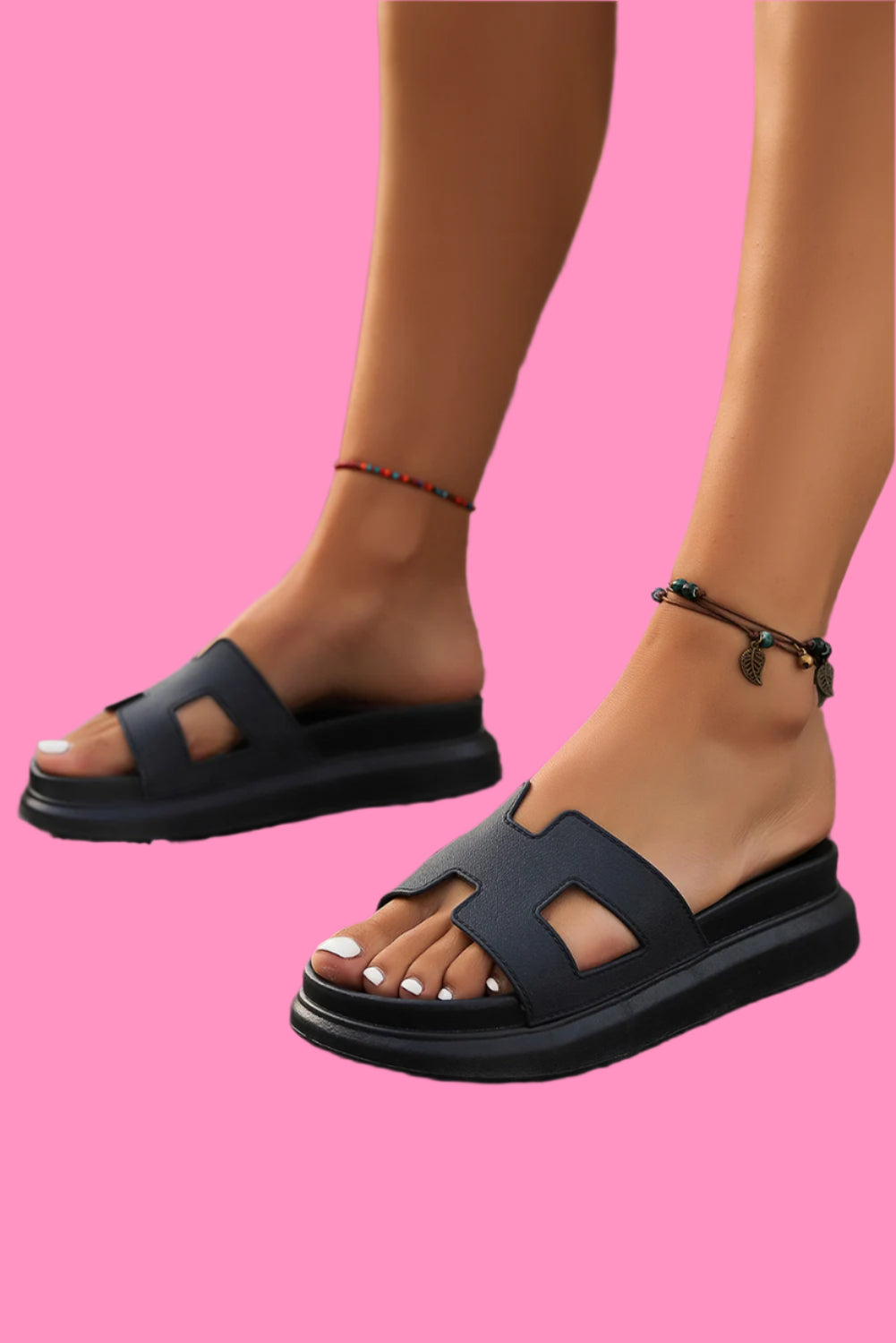 Chestnut Cutout Open Toe Platform Slides Shoes