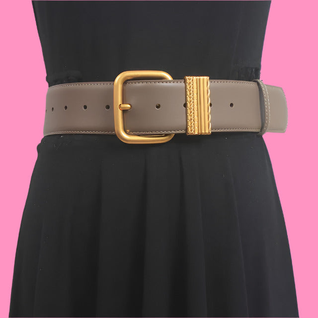Vintage Gold Needle Buckle Slim Cowhide Belt – Simple & Elegant Genuine Leather