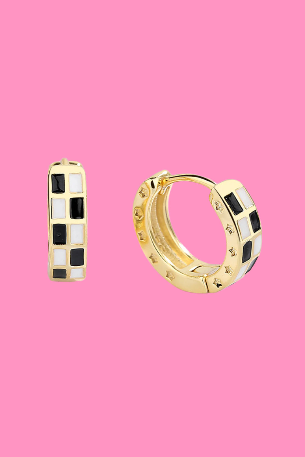 Gold Checkerboard Small Hoop Earrings