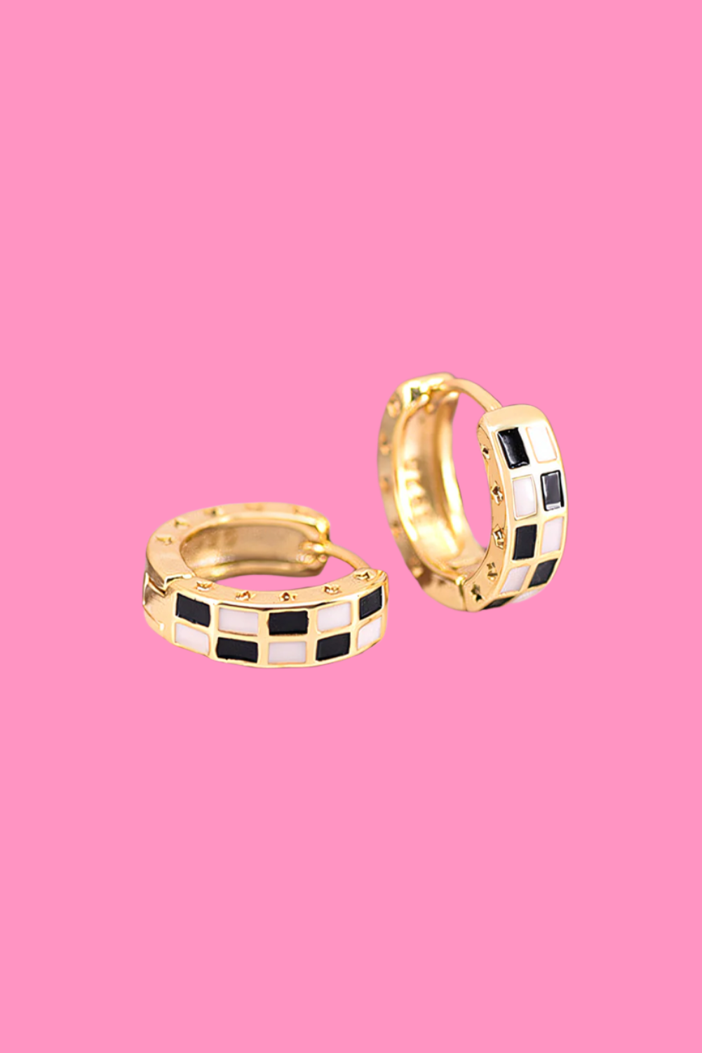 Gold Checkerboard Small Hoop Earrings