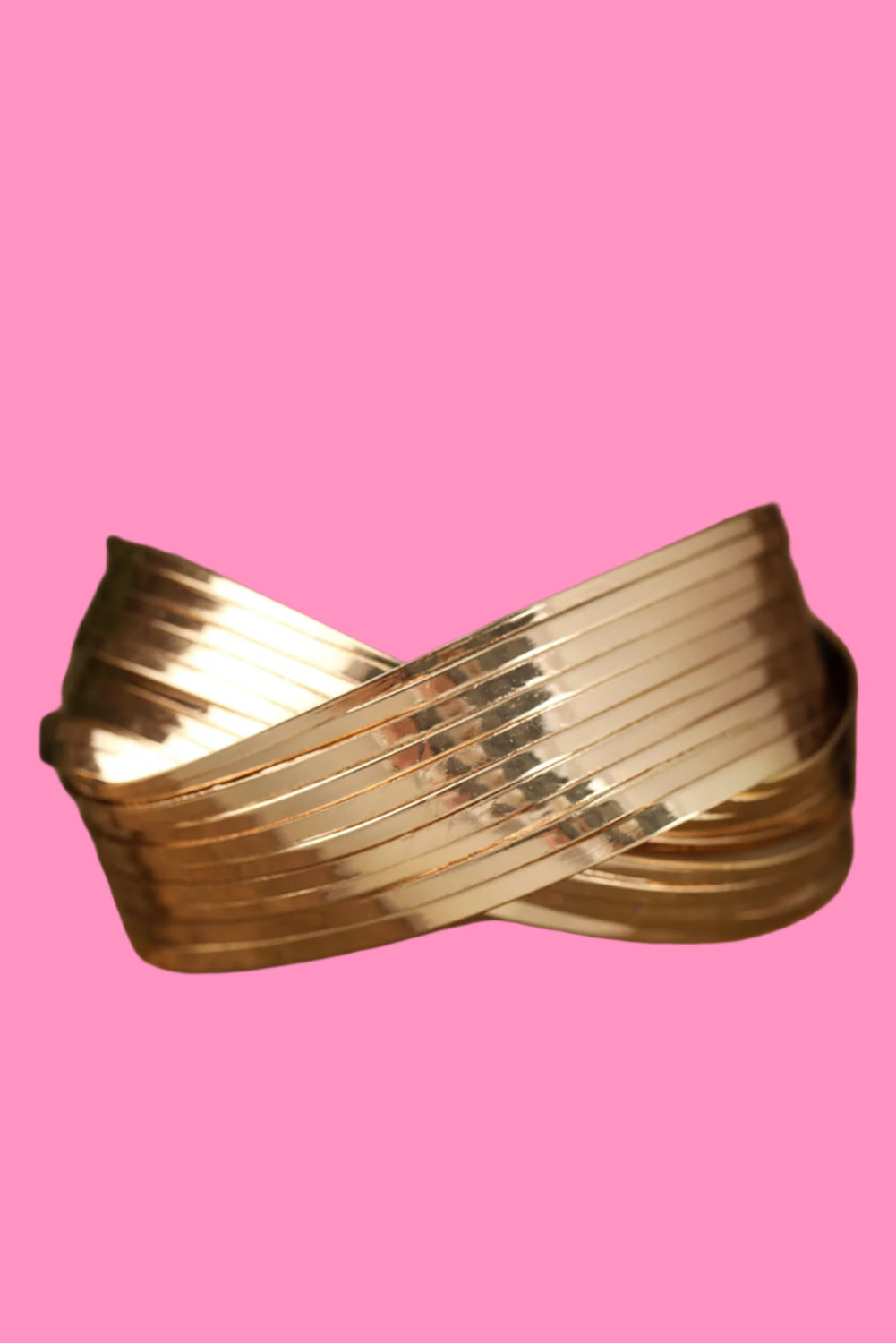Gold Textured Crossover Metal Cuff Wide Bracelet
