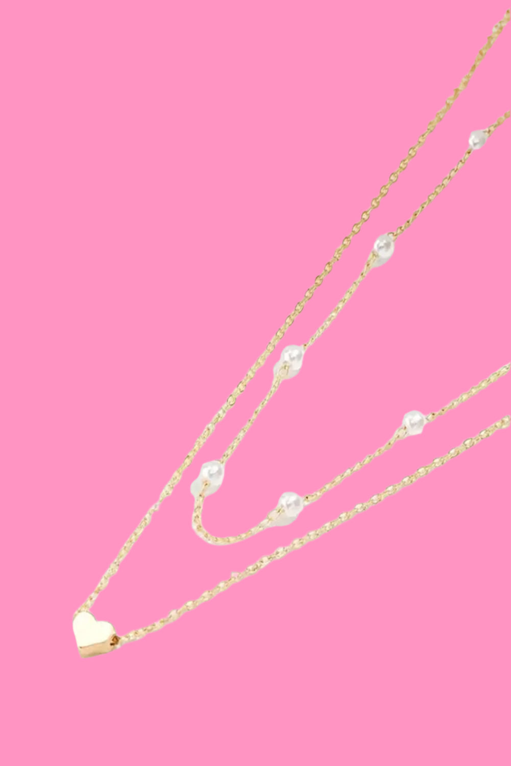 Gold Pearl Heart Chain Necklace