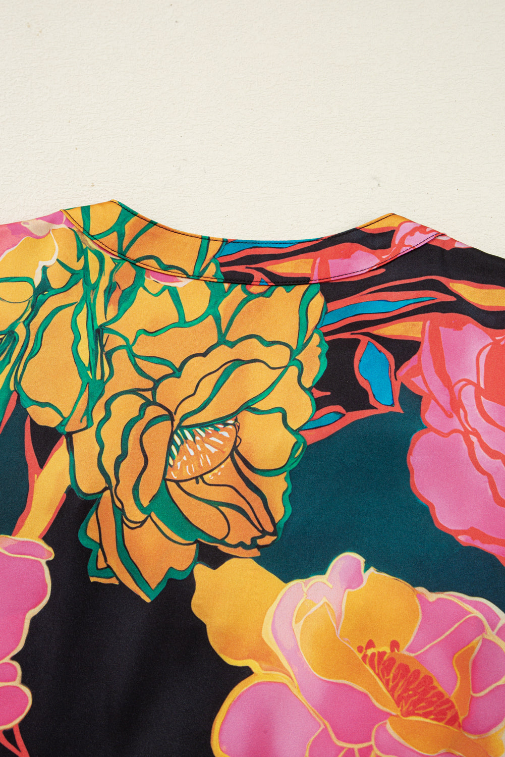 Black Floral Puff Sleeve V Neck Blouse