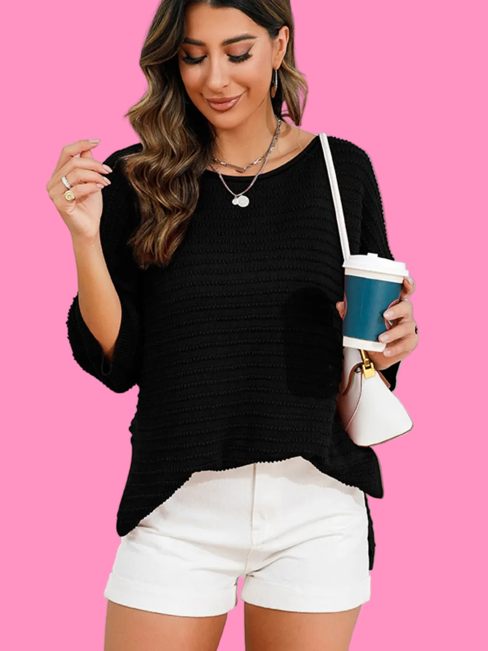 Round Neck Slit Sweater