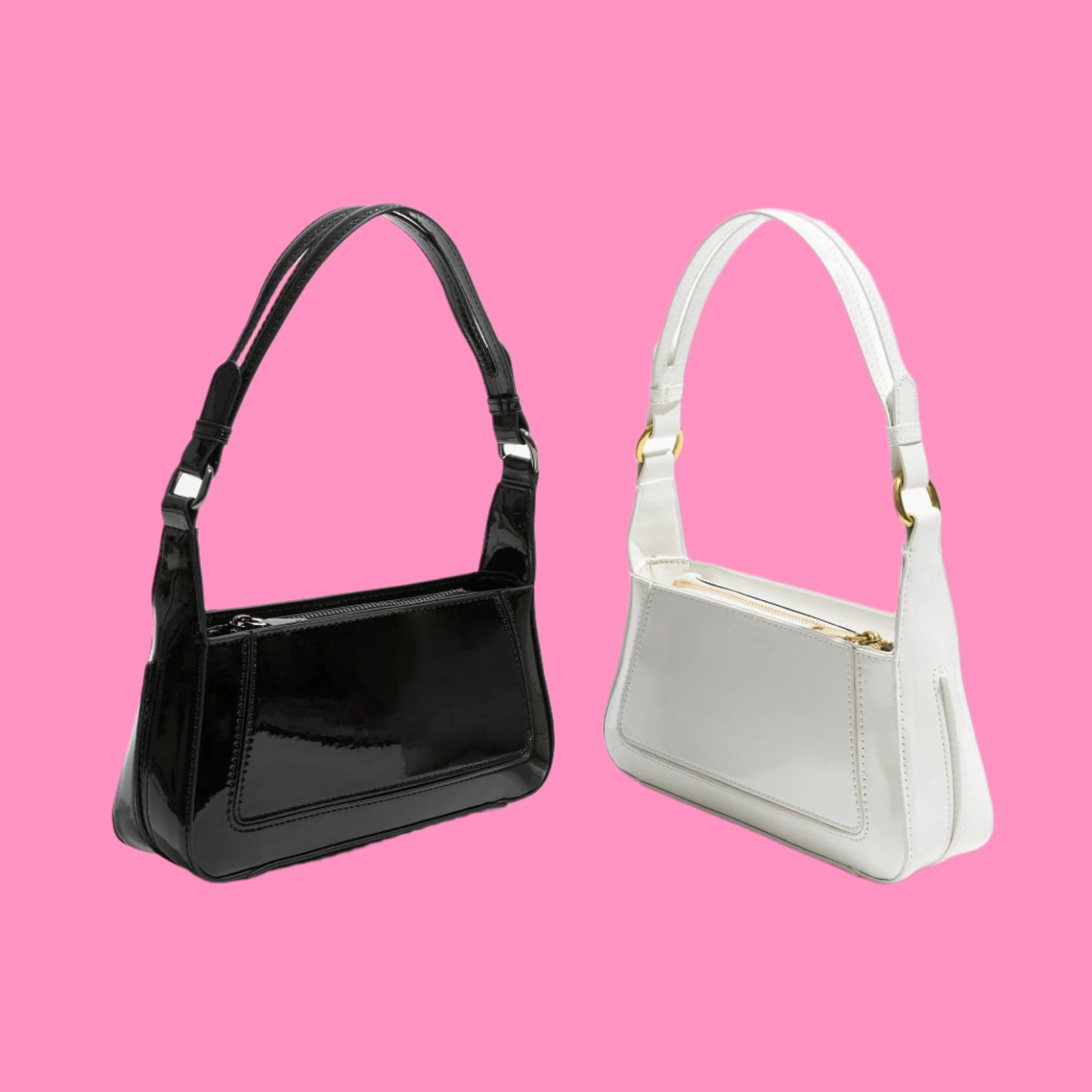Square Faux Patent Finished Shoulder Bag