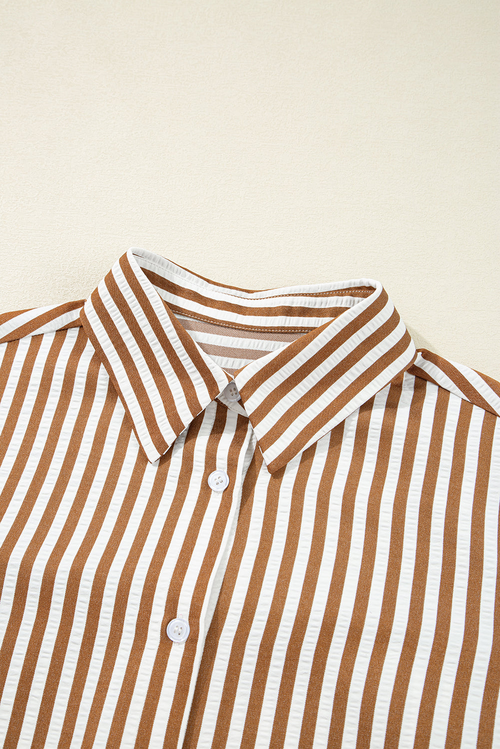 Brown Stripe Ruffle Hem Collared Dress