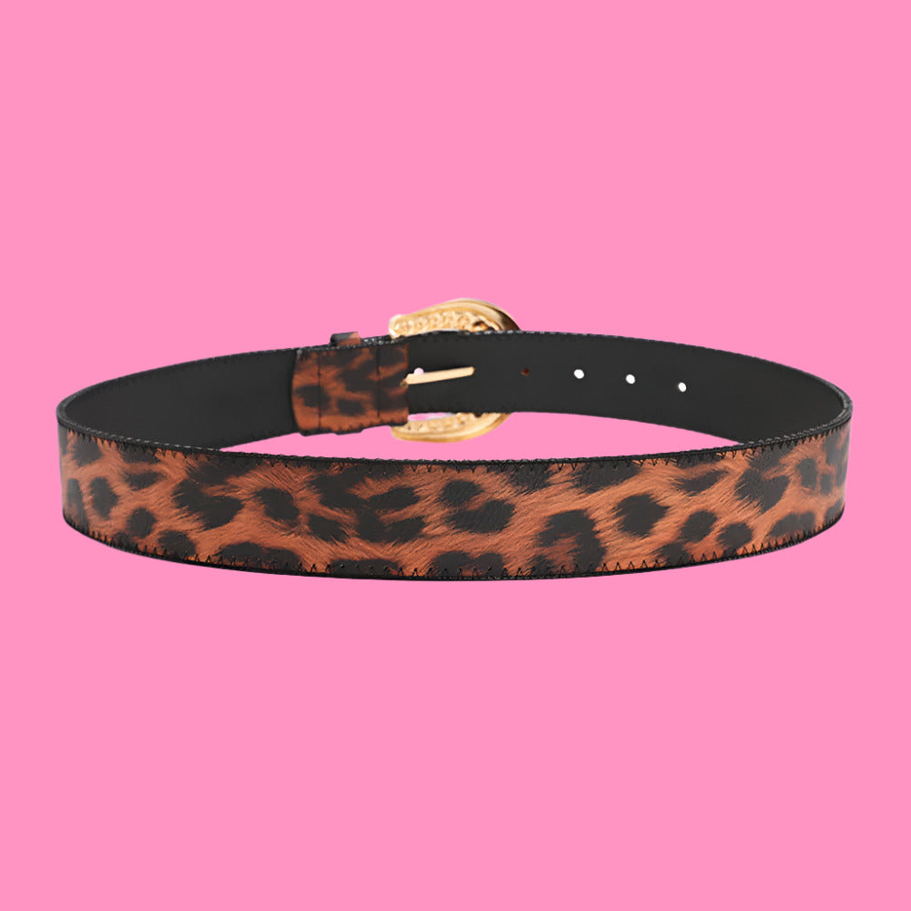 Leopard Luxe Yellow PU Leather Belt – Casual Chic Accessory