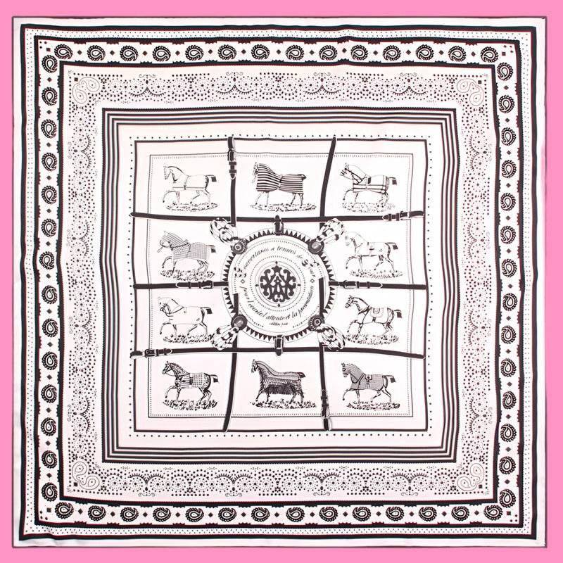 Twill silk square scarf plaid warhorse print scarf headscarf