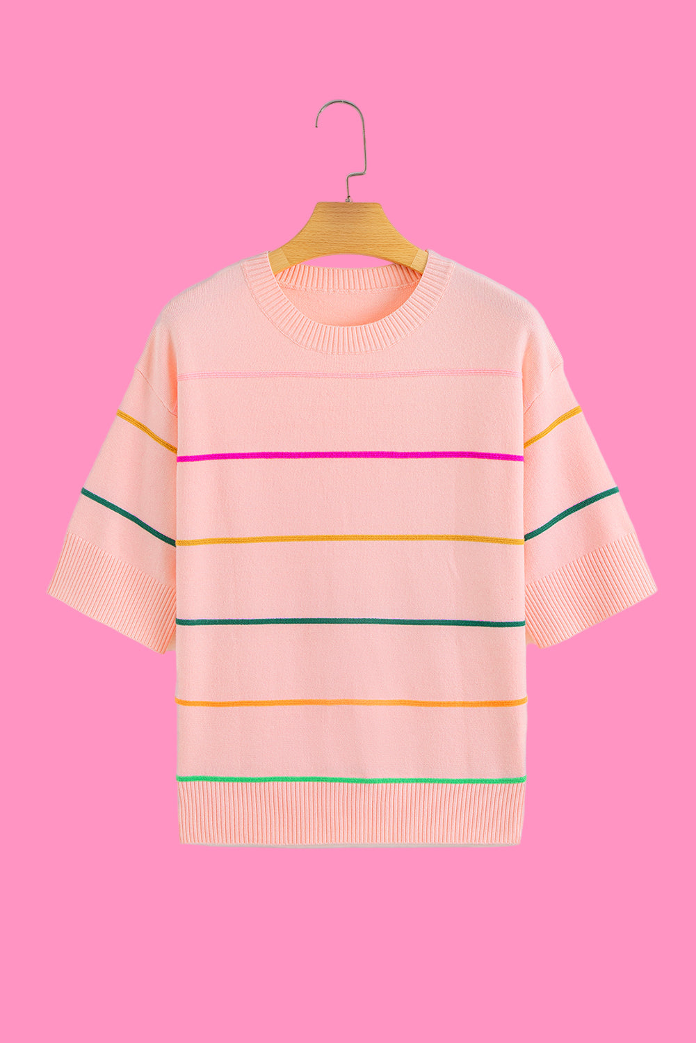 Striped Half Sleeve Drop Shoulder Sweater