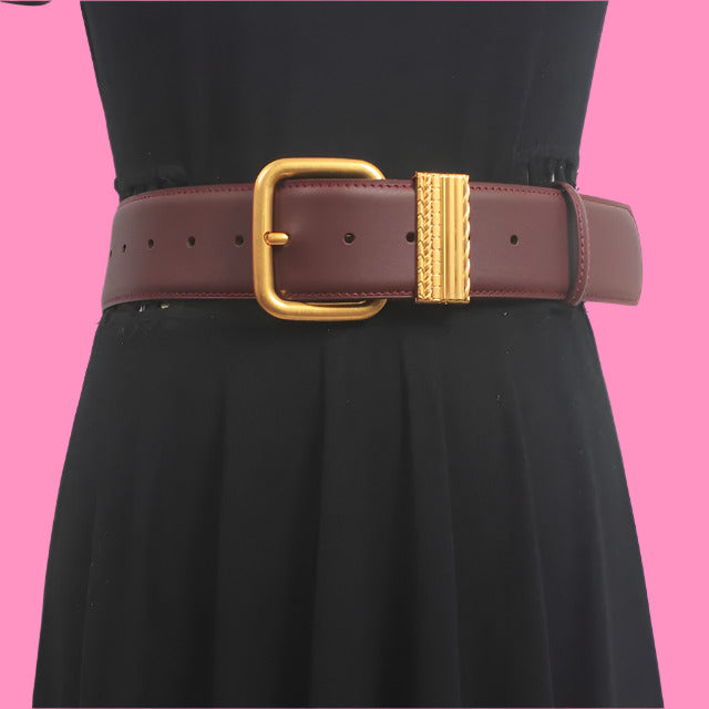 Vintage Gold Needle Buckle Slim Cowhide Belt – Simple & Elegant Genuine Leather