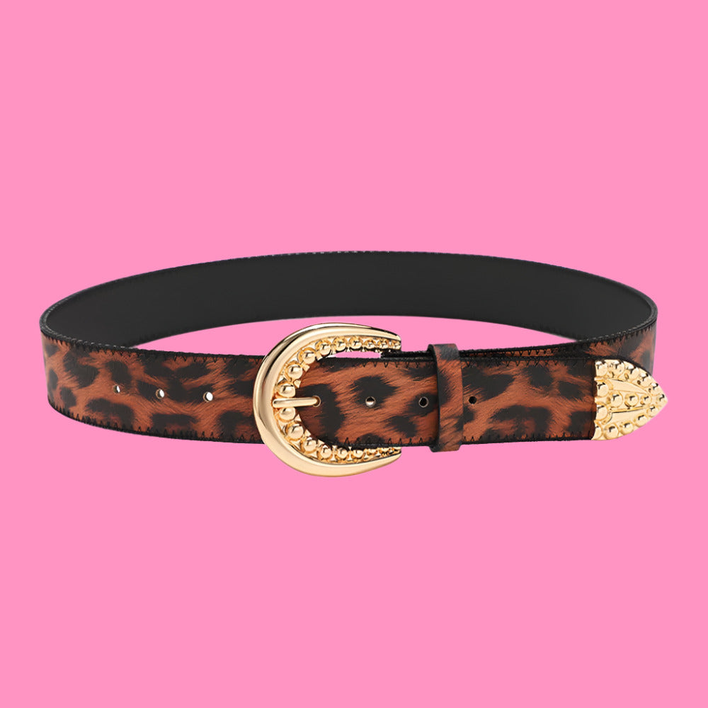 Leopard Luxe Yellow PU Leather Belt – Casual Chic Accessory