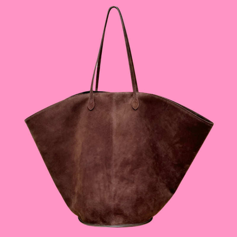 Medium Lotus Tote in Toffee Suede In Vintage Large Capacity Shoulder Bucket