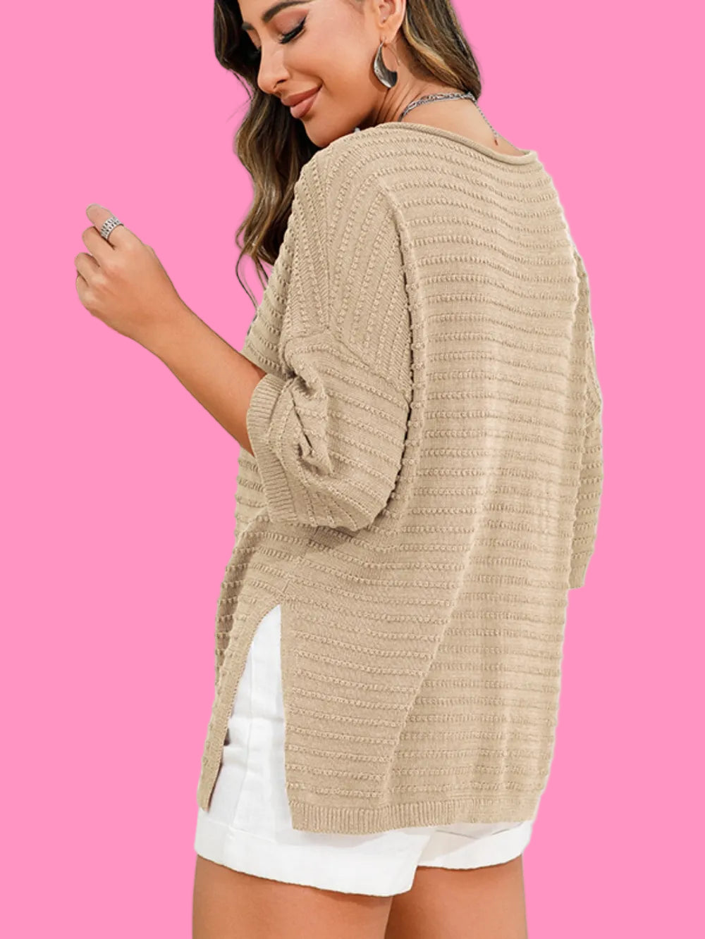Round Neck Slit Sweater