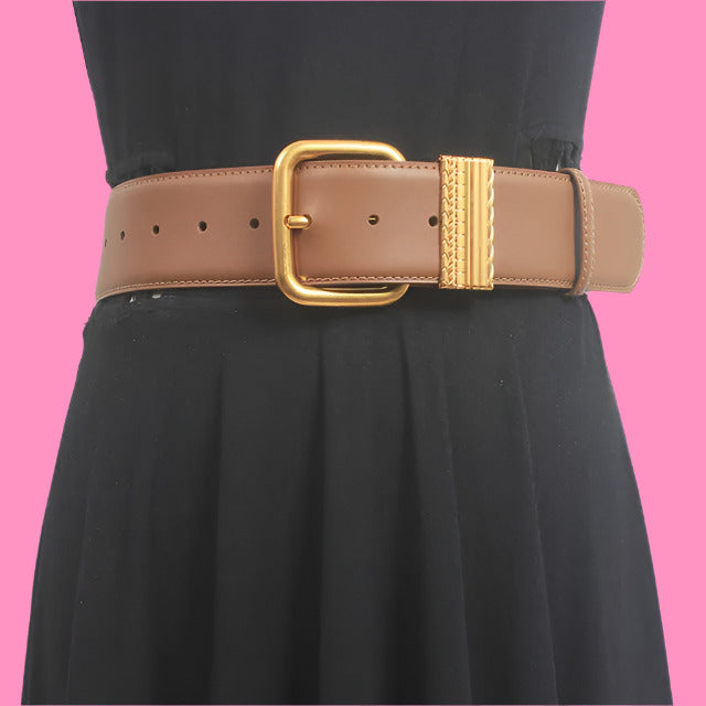 Vintage Gold Needle Buckle Slim Cowhide Belt – Simple & Elegant Genuine Leather