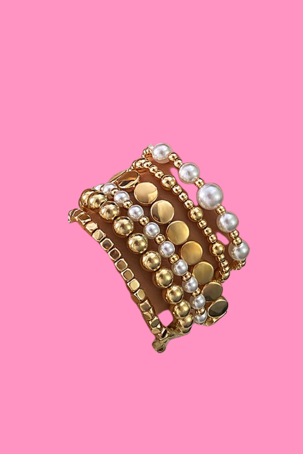 Gold Pearl Beaded Bracelet Set