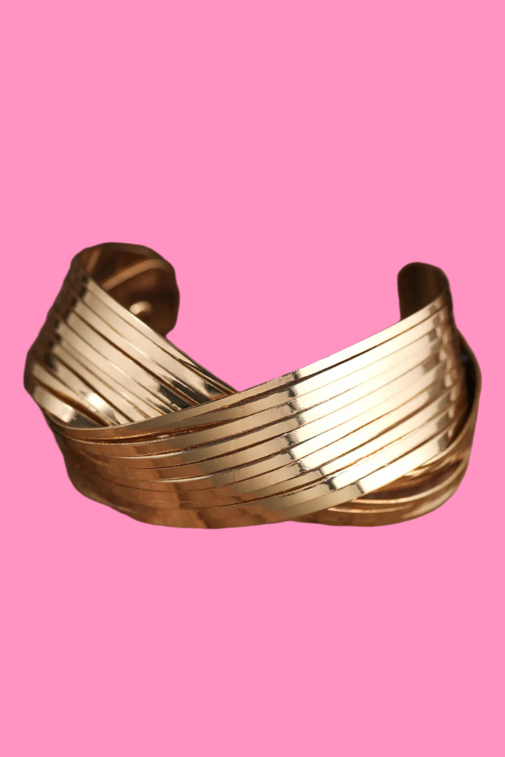Gold Textured Crossover Metal Cuff Wide Bracelet