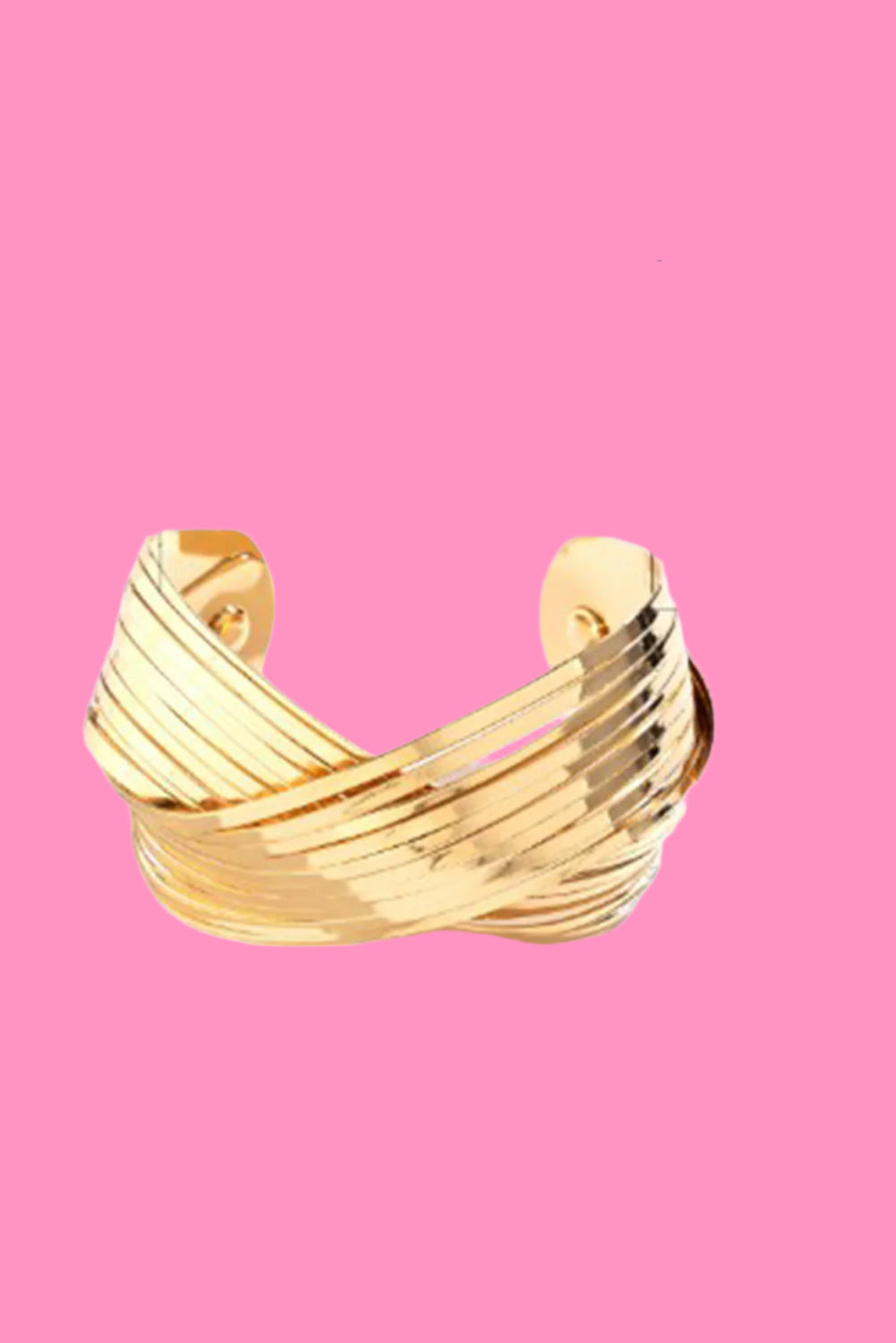 Gold Textured Crossover Metal Cuff Wide Bracelet