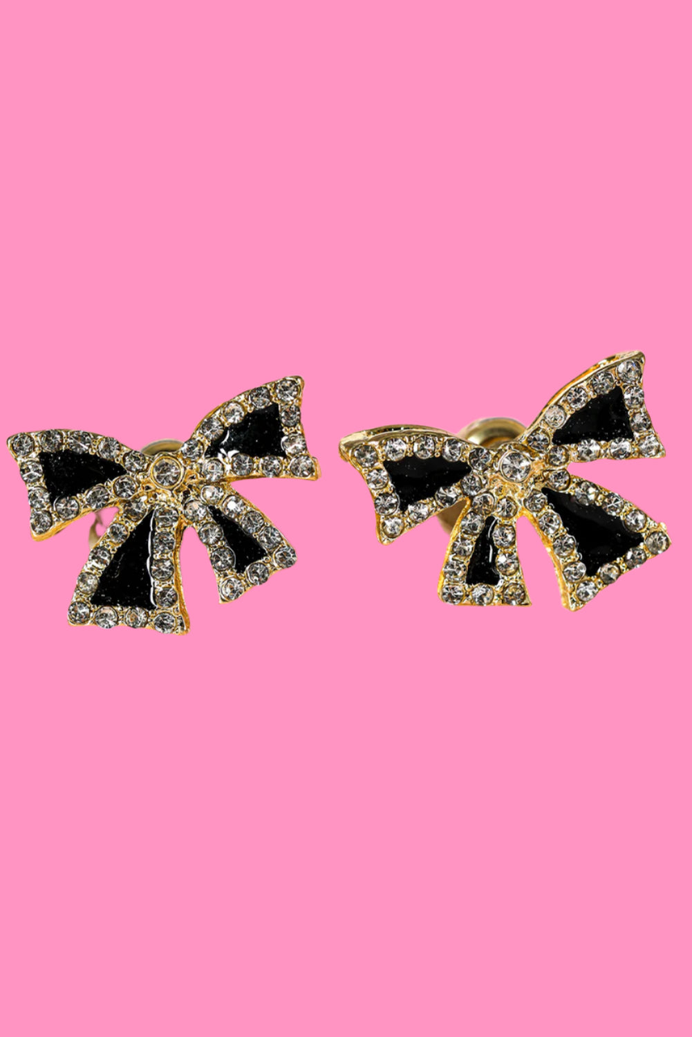 Black Rhinestone Bowknot Stud Earrings