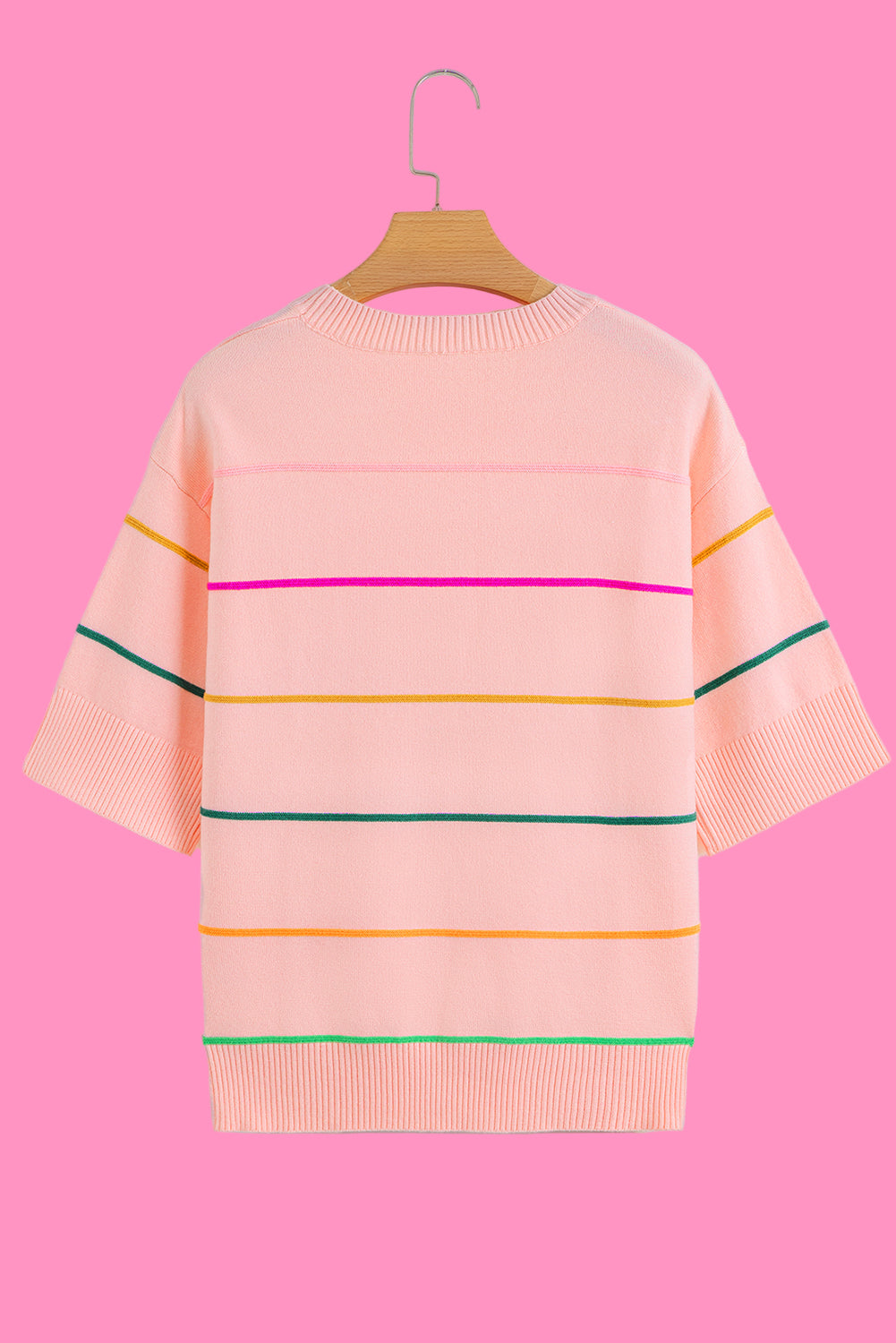 Striped Half Sleeve Drop Shoulder Sweater