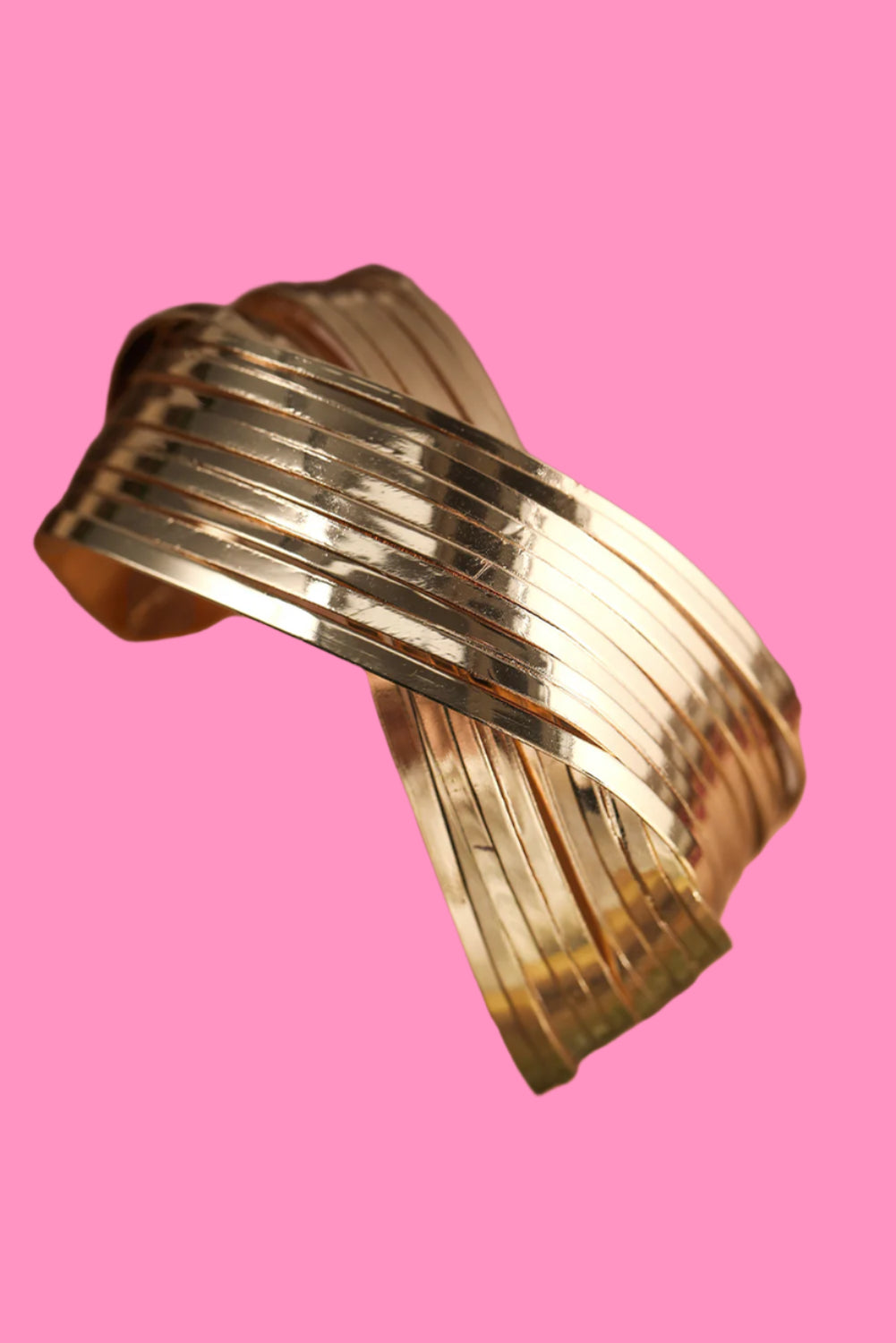 Gold Textured Crossover Metal Cuff Wide Bracelet