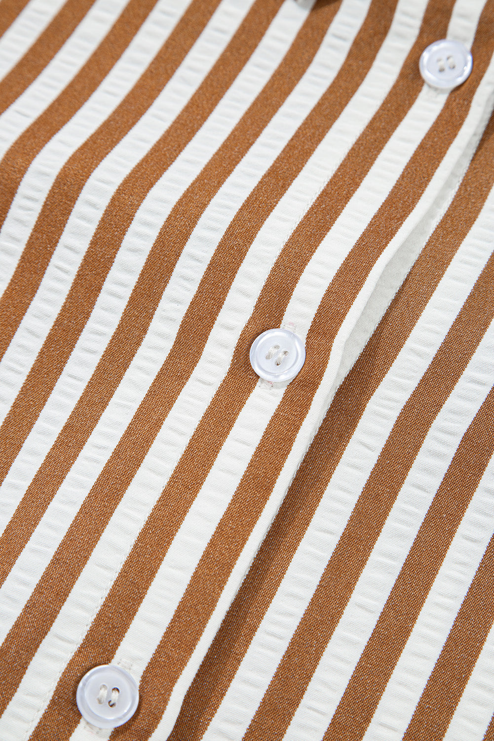 Brown Stripe Ruffle Hem Collared Dress