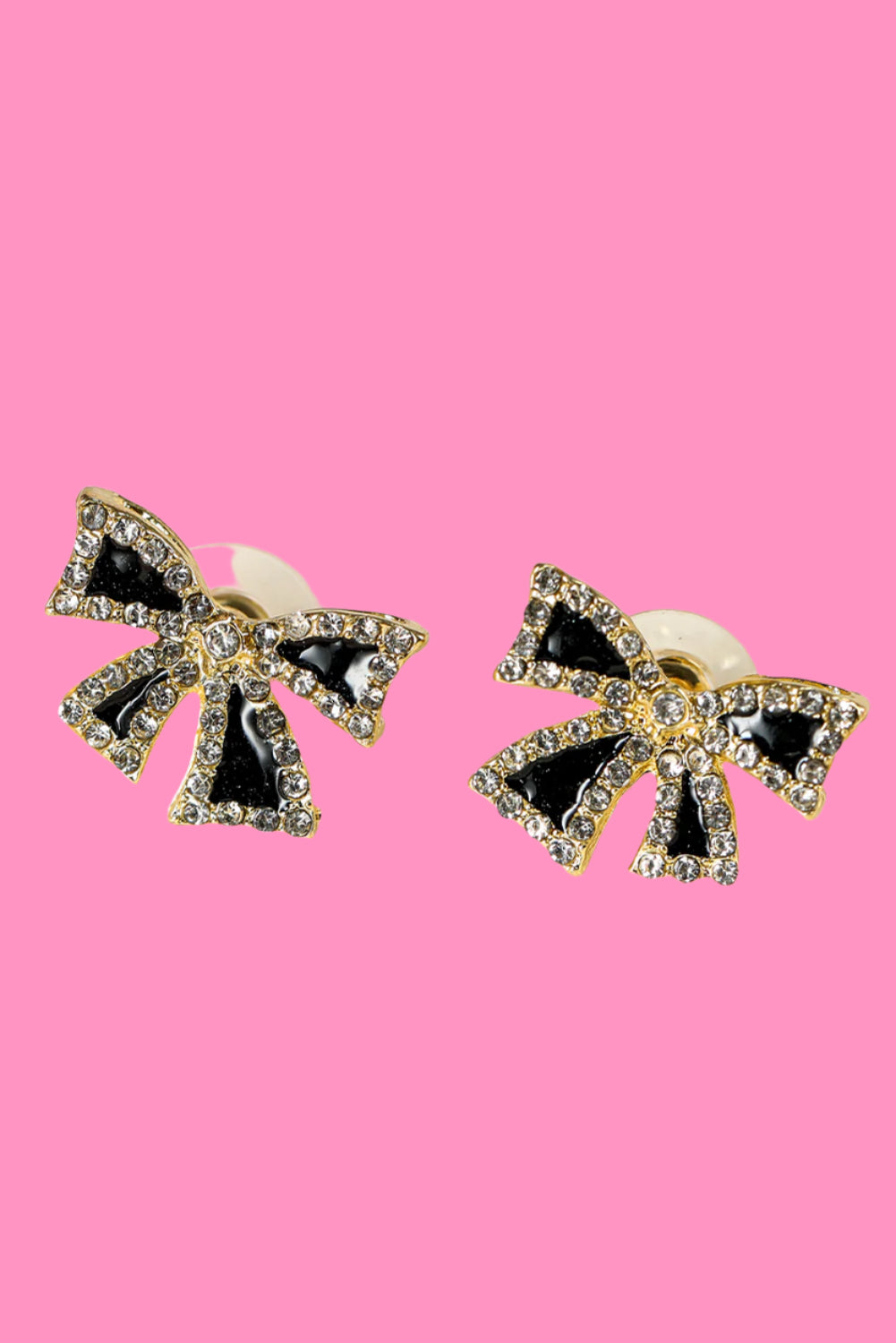 Black Rhinestone Bowknot Stud Earrings
