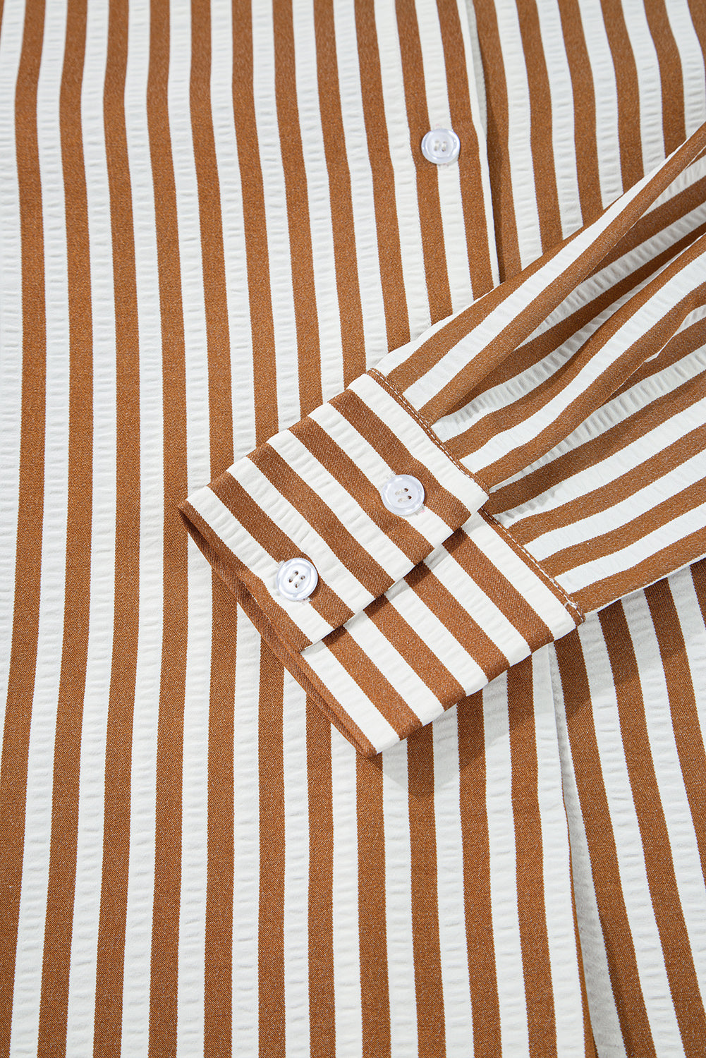 Brown Stripe Ruffle Hem Collared Dress