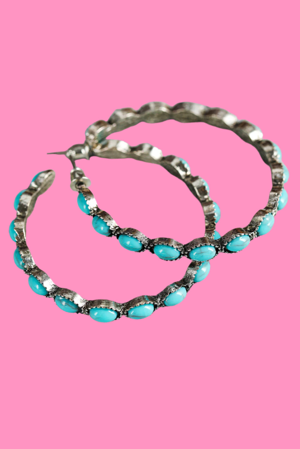 Bonbon Turquoise Big Circle C Shaped Earrings