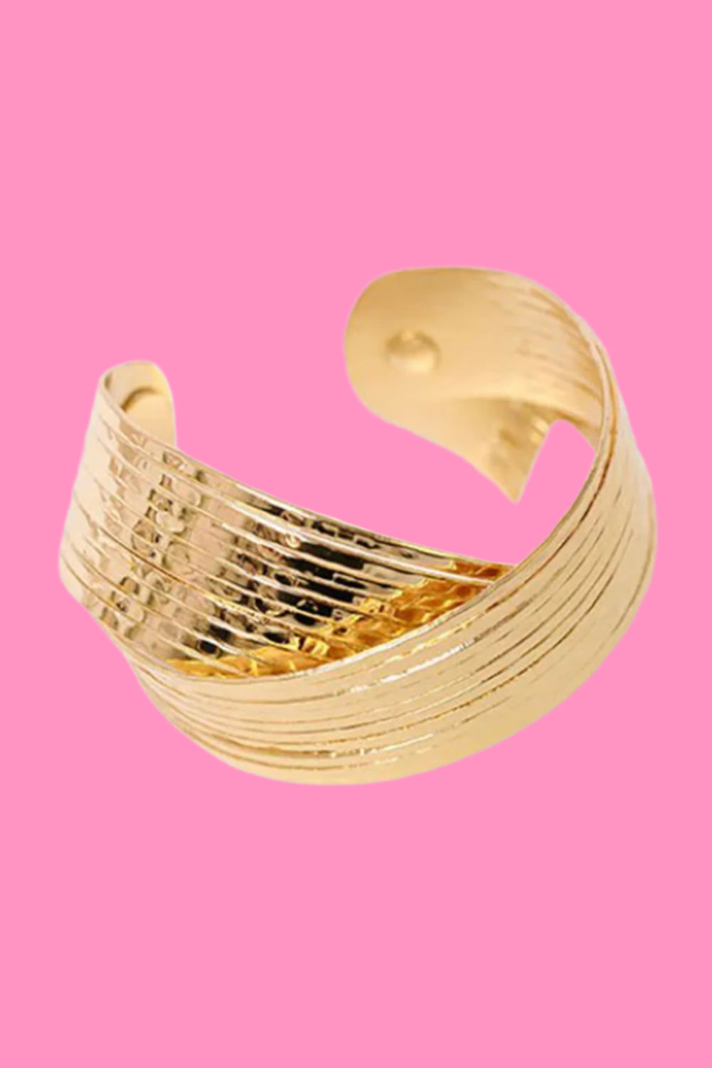 Gold Textured Crossover Metal Cuff Wide Bracelet